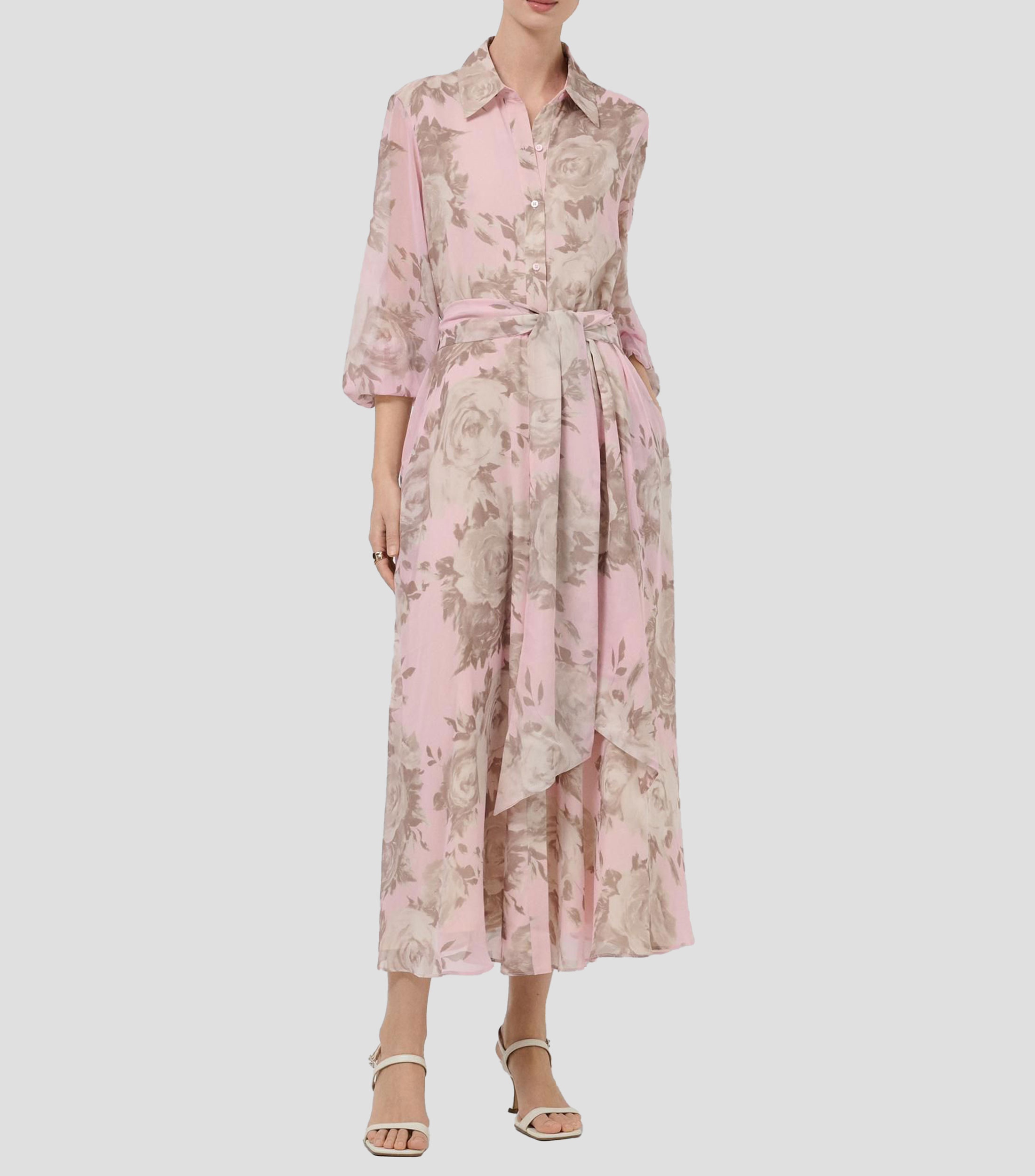 Vestido largo manga larga con estampado Mujer